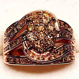 Natural Champagne Diamond ring in 14K RG vermeil over 925 Sterling sz 7 2.00tcw